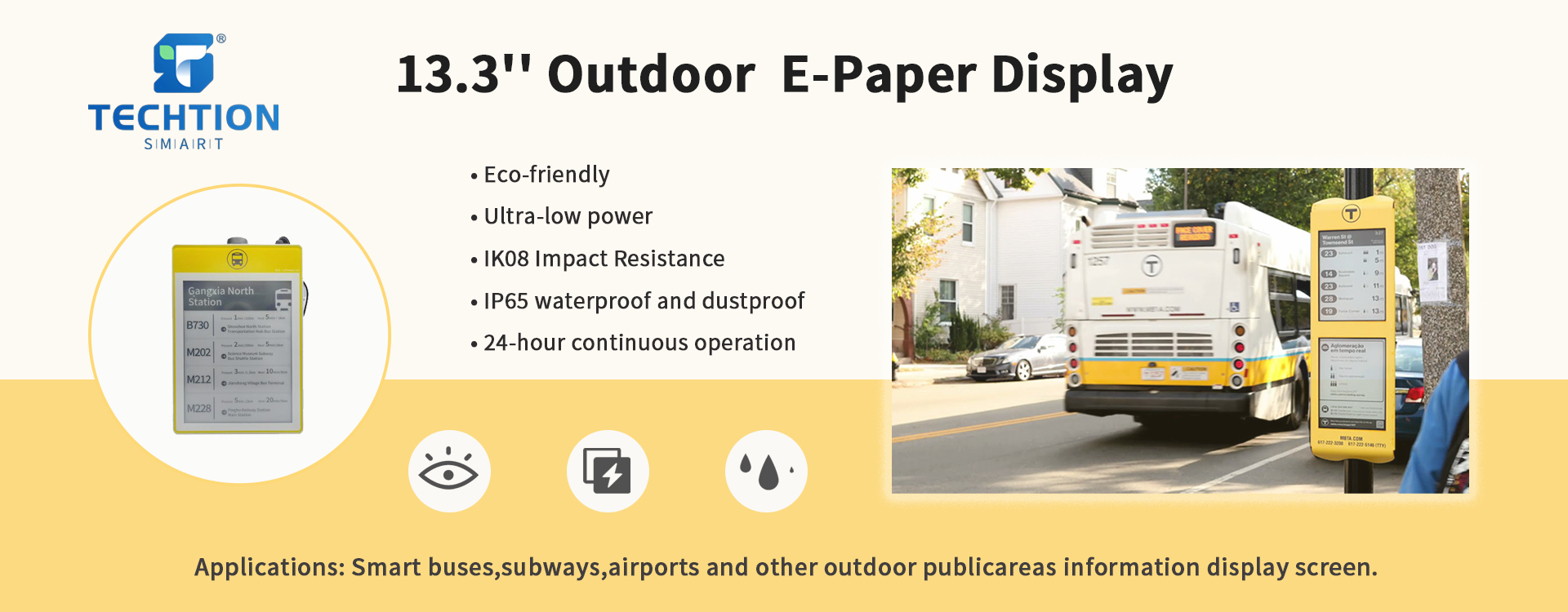 Sustainable, Low-Power 13.3” E-Paper Displays for Public Transportation