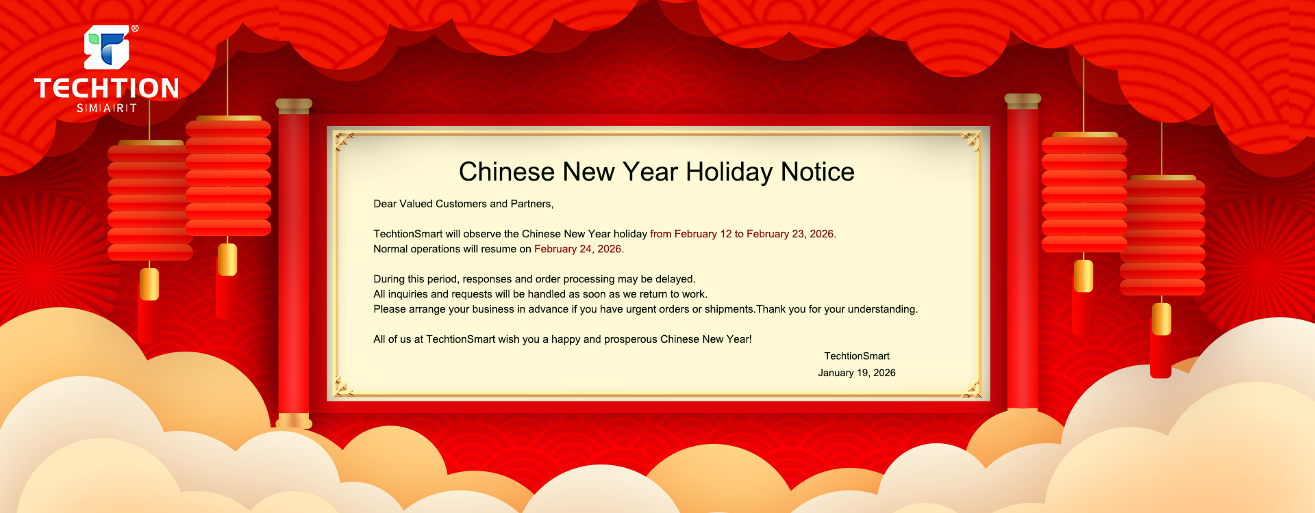 2026 Chinese New Year Holiday Notice